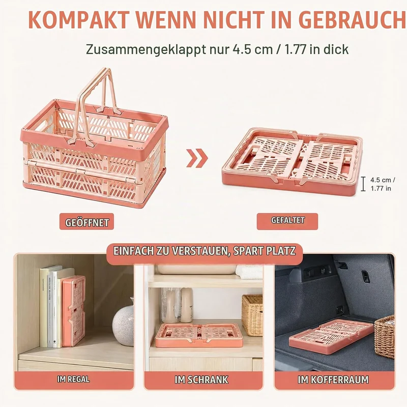 2 Stück Klappbox Faltbar mit Henkel(Orange)30,5 x 20,5 x 16,5 cm, Orange
