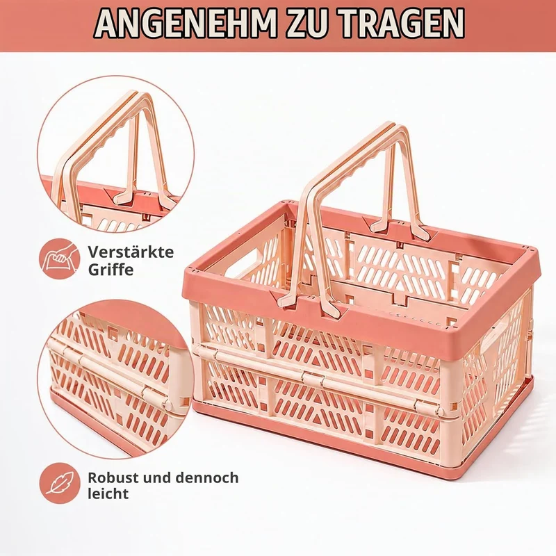 2 Stück Klappbox Faltbar mit Henkel(Orange)30,5 x 20,5 x 16,5 cm, Orange