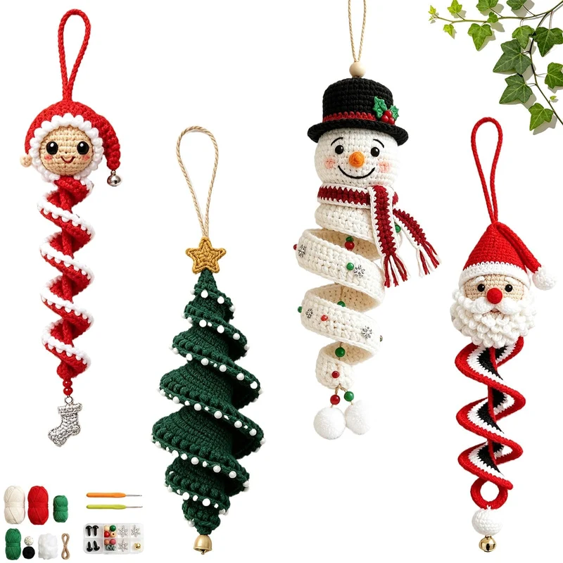 Generisch 4Pcs Häkel-Schneemann Spiral-Ornament DIY-Bastelset für Anfänger, 4Pcs