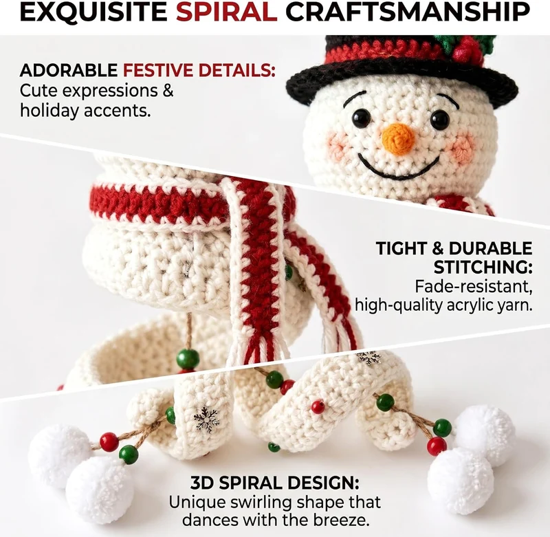Generisch 4Pcs Häkel-Schneemann Spiral-Ornament DIY-Bastelset für Anfänger, 4Pcs