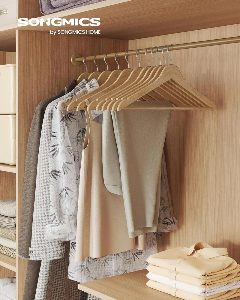 SONGMICS Holzkleiderbügel aus Birkenholz, Platzsparende, 50 Stück Naturfarben 50 Stück, Naturfarben