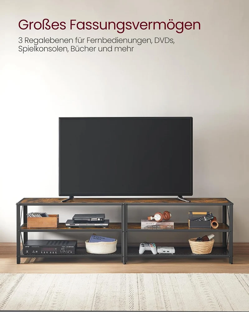 VASAGLE Fernsehtisch, für Fernseher bis zu 75 Zoll, 178 x 39 x 52 cm, 178 x 39 x 52 cm