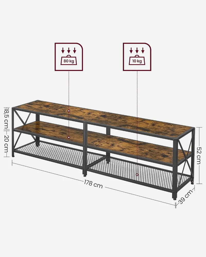 VASAGLE Fernsehtisch, für Fernseher bis zu 75 Zoll, 178 x 39 x 52 cm, 178 x 39 x 52 cm