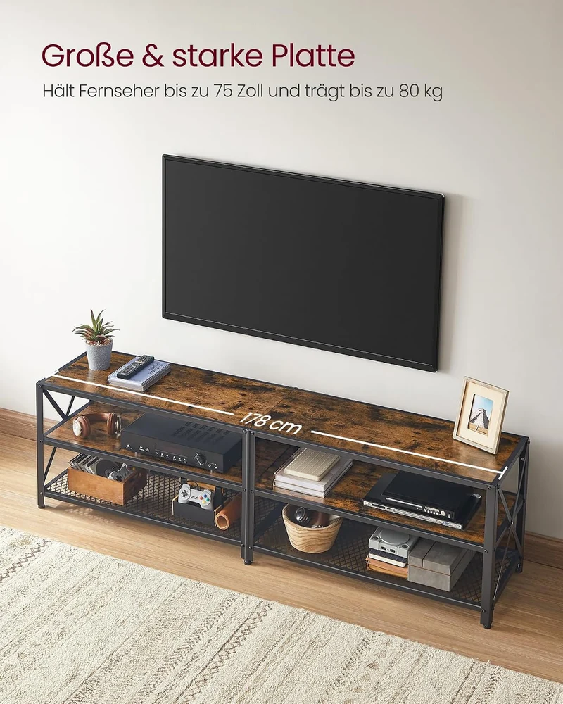 VASAGLE Fernsehtisch, für Fernseher bis zu 75 Zoll, 178 x 39 x 52 cm, 178 x 39 x 52 cm