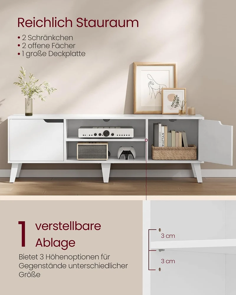VASAGLE TV-Schrank, Lowboard, Fernsehschrank mit Verstellbarer Ablage, für Fernseher bis zu 65 Zoll,