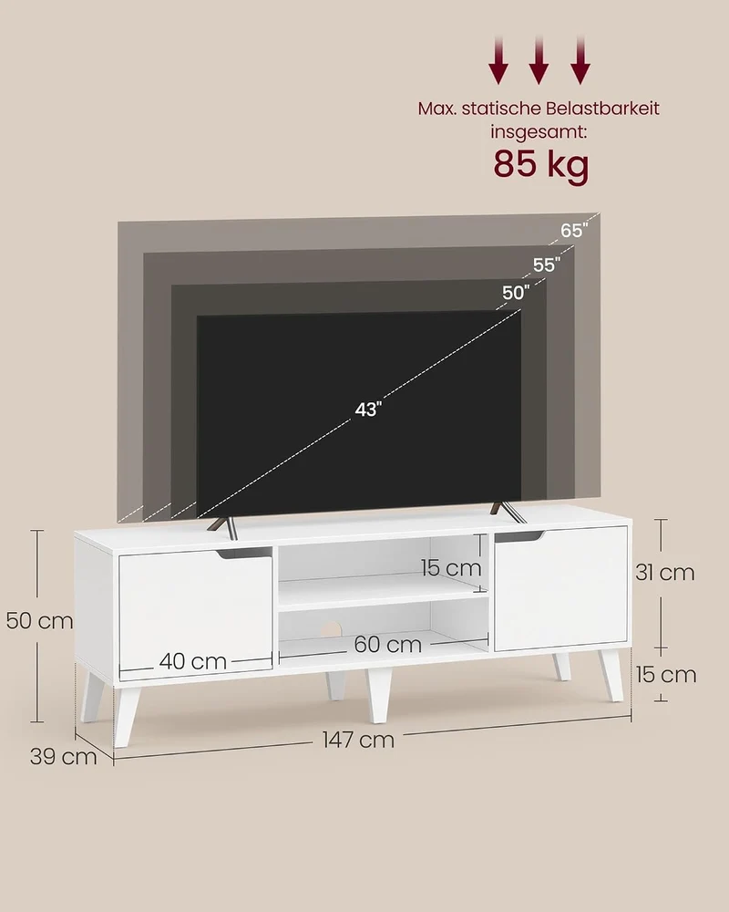 VASAGLE TV-Schrank, Lowboard, Fernsehschrank mit Verstellbarer Ablage, für Fernseher bis zu 65 Zoll,