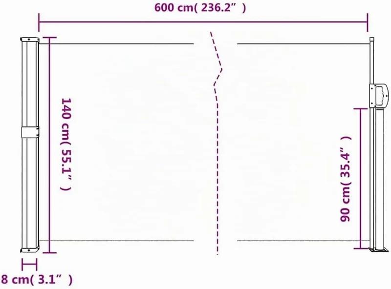 vidaXL Ausziehbare Seitenmarkise Anthrazit 140x600 cm 140 x 600 cm Anthrazit, 140 x 600 cm Anthrazit