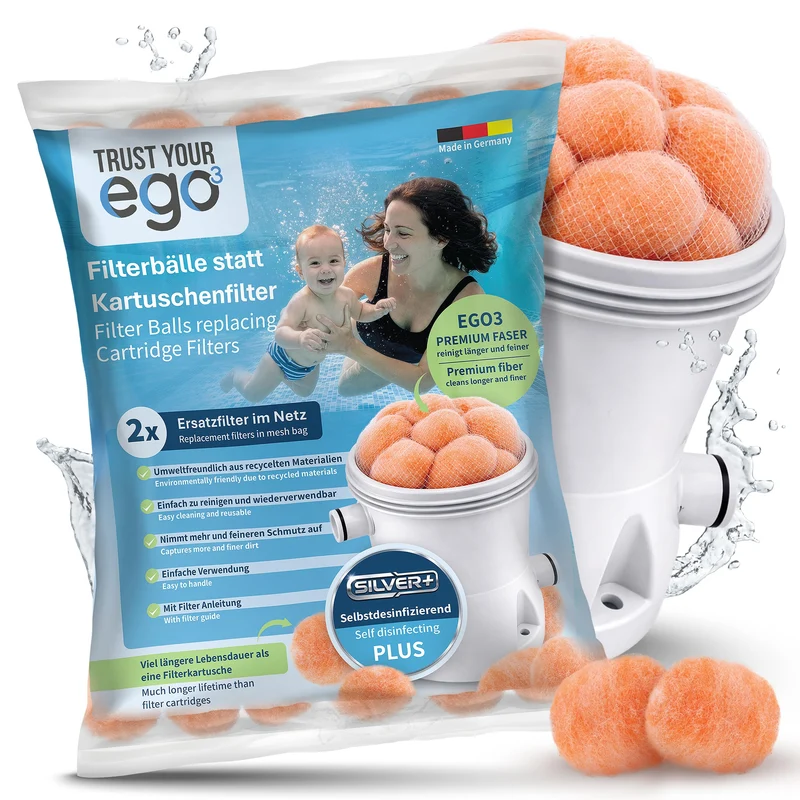 EGO3 Filterbälle für Kartuschenfilter – selbstdesinfizierende Silver+ Premium-Faser, filtert ab 1 Mi