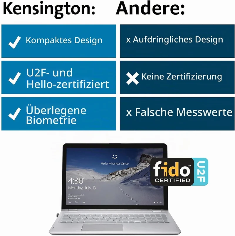 Kensington K67977WW VeriMark ultrasichere USB Fingerabdruckverschlüsselung (für Windows Anmeldung (W