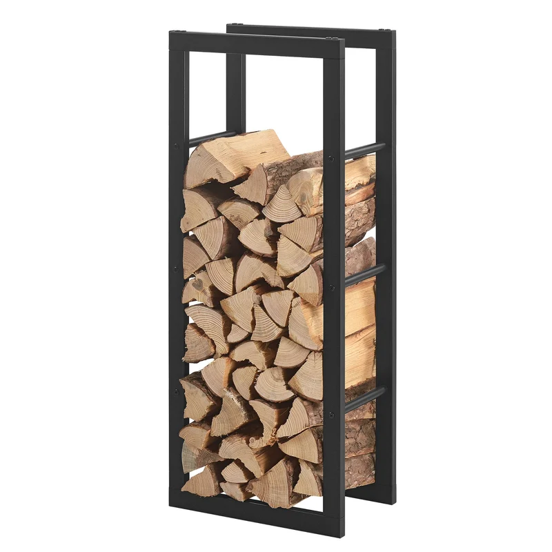 [en.casa] Kaminholzregal 40x100x25cm Brennholzregal Feuerholzregal Holzhalter Schwarz 40 x 100 x 25