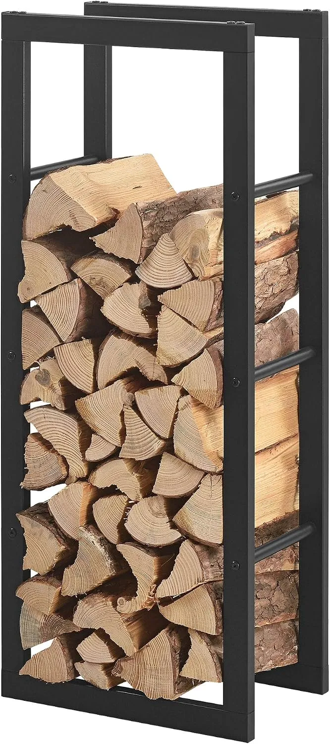 [en.casa] Kaminholzregal 40x100x25cm Brennholzregal Feuerholzregal Holzhalter Schwarz 40 x 100 x 25