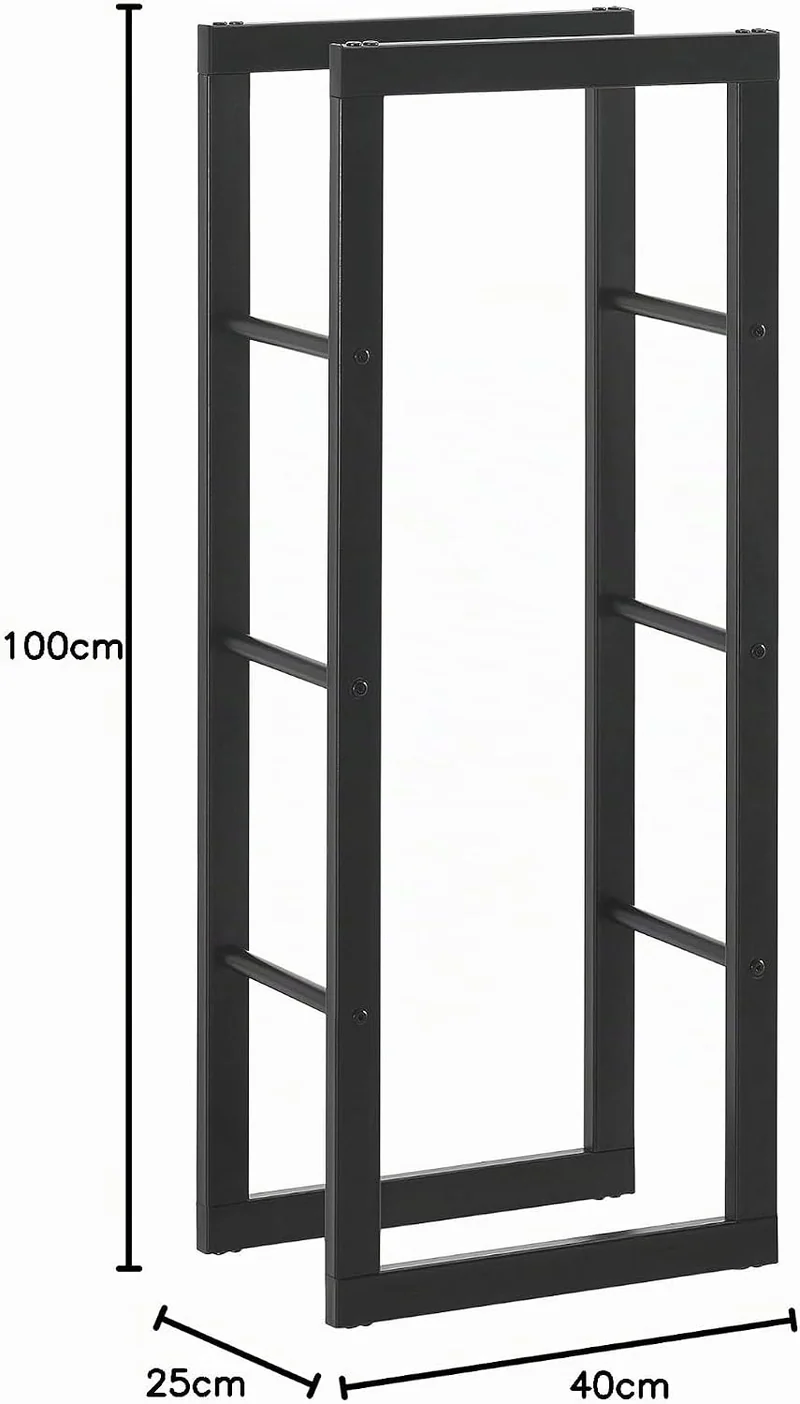 [en.casa] Kaminholzregal 40x100x25cm Brennholzregal Feuerholzregal Holzhalter Schwarz 40 x 100 x 25