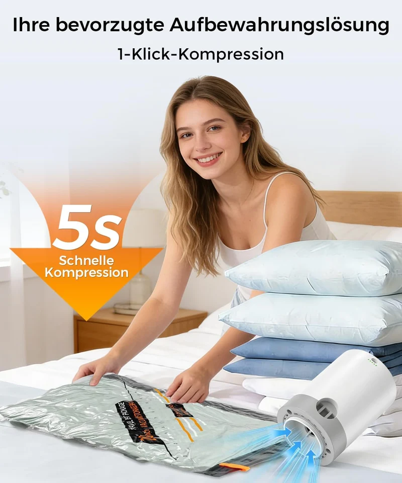 BOYUNSHI Vakuumbeutel für Kleidung Reise mit Kabelloser Vakuumpumpe, 10 Stück (4x 40x54cm, 4x 47x64c