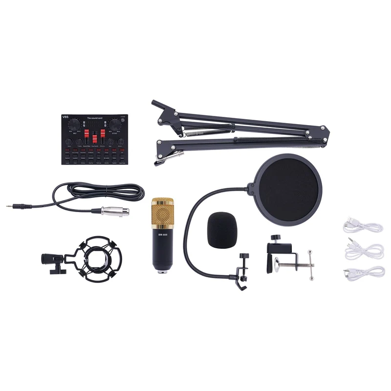 Podcast Bündeln USB Kondensator Mikrofon VBS Soundkart Kit mit Schockhalterung Mikrofonarm Popschutz
