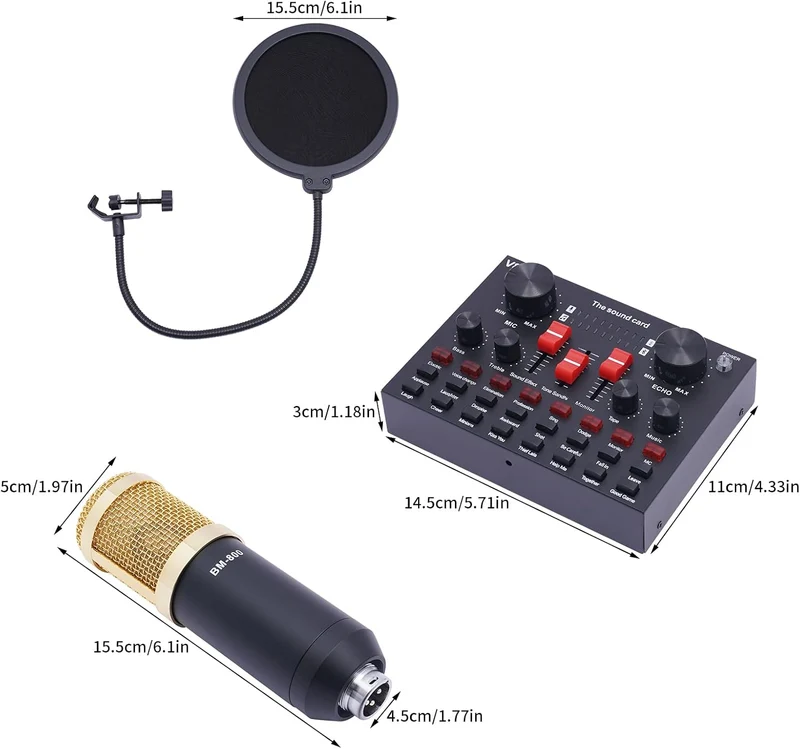 Podcast Bündeln USB Kondensator Mikrofon VBS Soundkart Kit mit Schockhalterung Mikrofonarm Popschutz