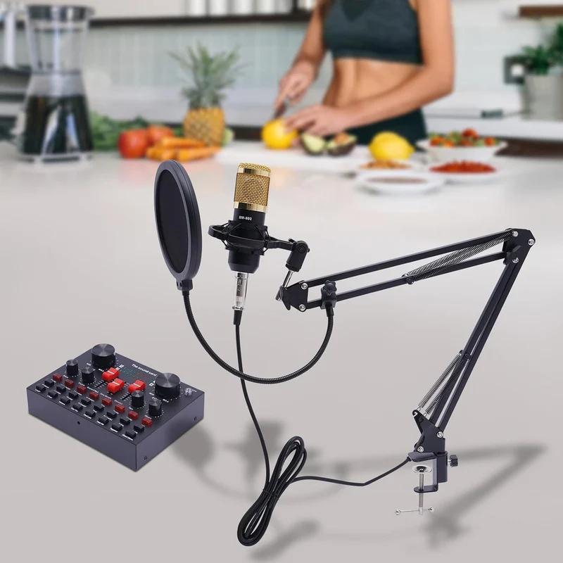 Podcast Bündeln USB Kondensator Mikrofon VBS Soundkart Kit mit Schockhalterung Mikrofonarm Popschutz