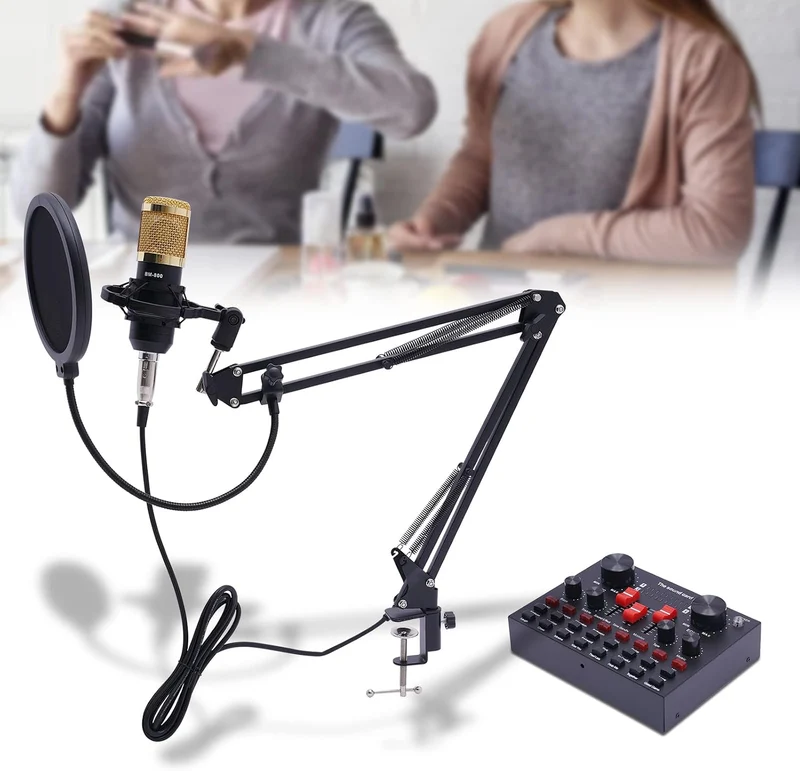 Podcast Bündeln USB Kondensator Mikrofon VBS Soundkart Kit mit Schockhalterung Mikrofonarm Popschutz