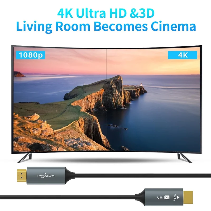 Twozoh HDMI Glasfaser Kabel 100M, HDMI Optisches Kabel 2.0 4K/60Hz (4:4:4 HDR10 HDCP2.2) 1440p 144Hz