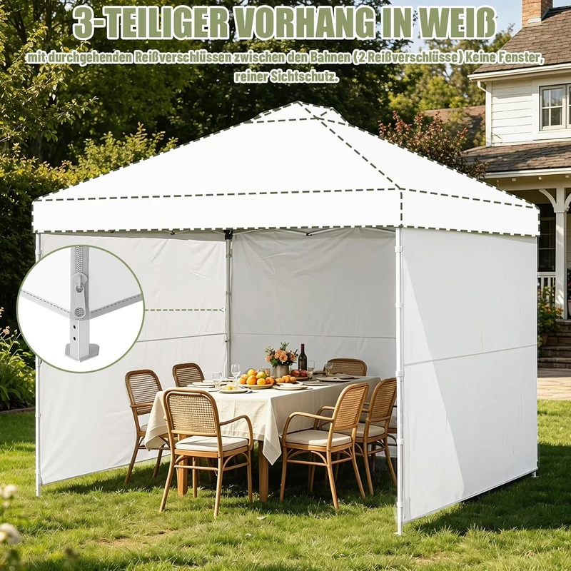 3er-Set Seitenwände für Pavillon 3x3m – 3 Stück Seitenteile aus 210D Oxford-Gewebe, wasserdicht & UV