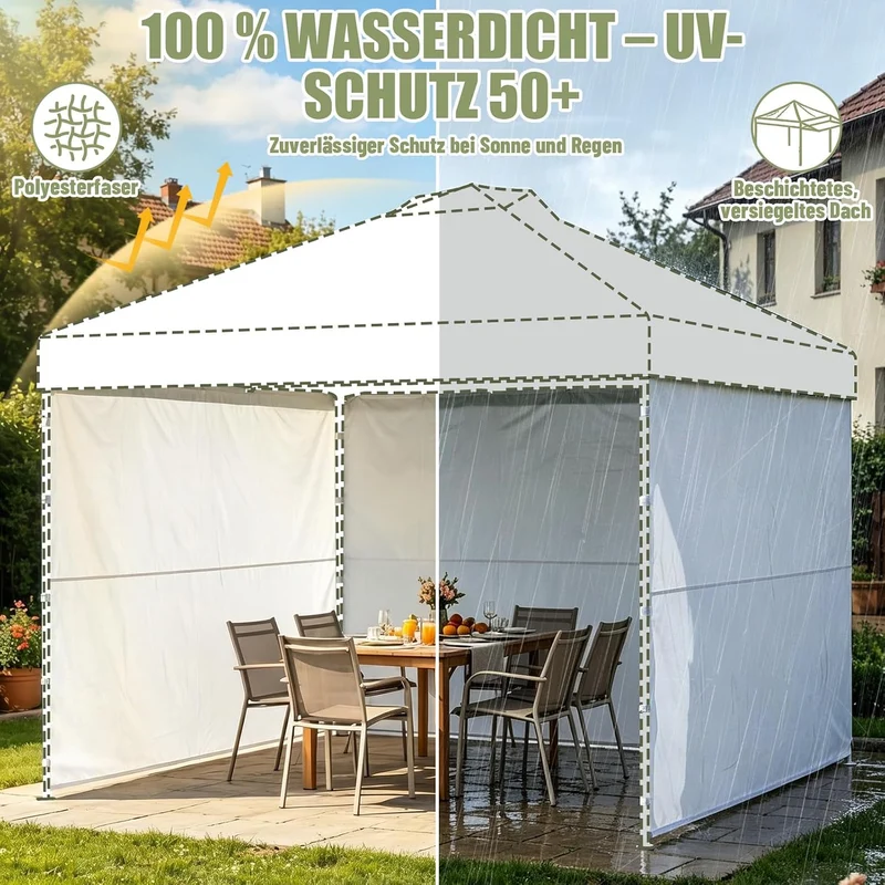3er-Set Seitenwände für Pavillon 3x3m – 3 Stück Seitenteile aus 210D Oxford-Gewebe, wasserdicht & UV