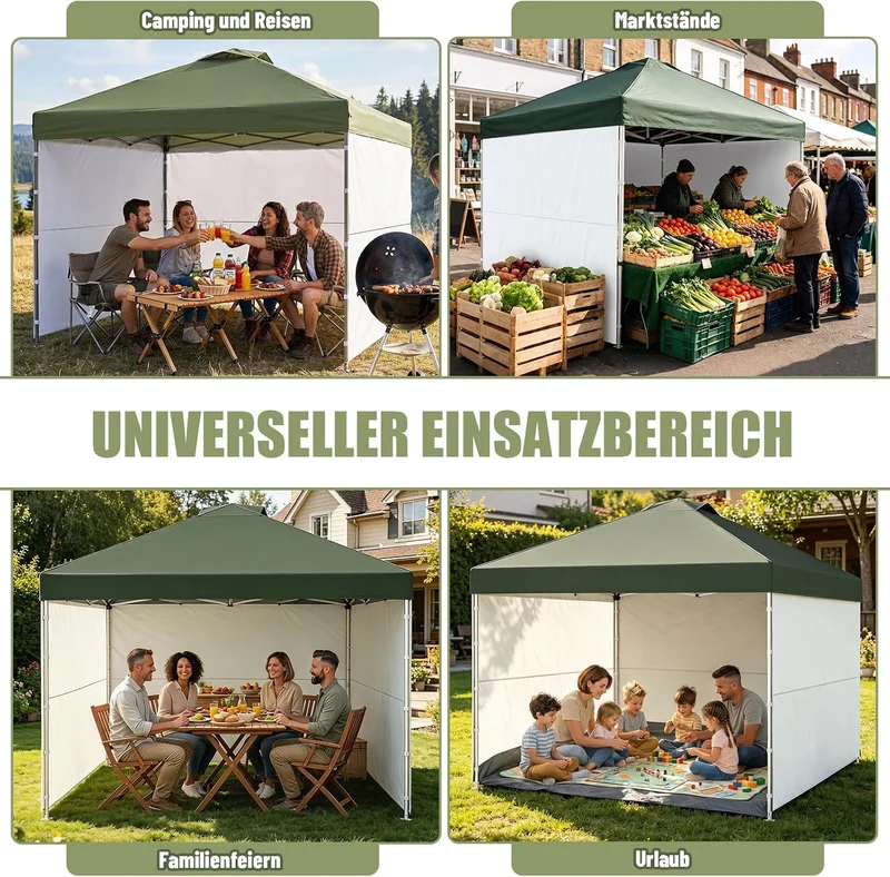 3er-Set Seitenwände für Pavillon 3x3m – 3 Stück Seitenteile aus 210D Oxford-Gewebe, wasserdicht & UV