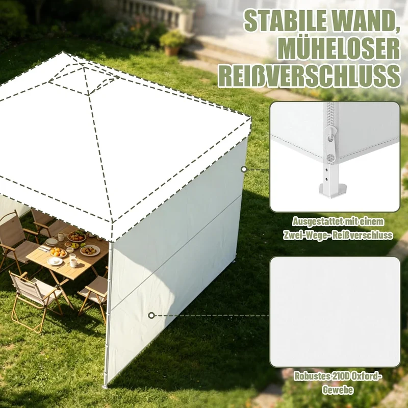 3er-Set Seitenwände für Pavillon 3x3m – 3 Stück Seitenteile aus 210D Oxford-Gewebe, wasserdicht & UV