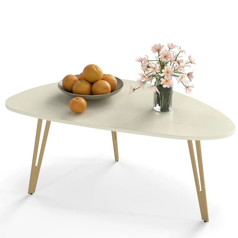 Manora Couchtisch Oval,Wohnzimmertisch Weiss,Beistelltisch Couch,Einfacher Aufbau,Metall, Moderner S