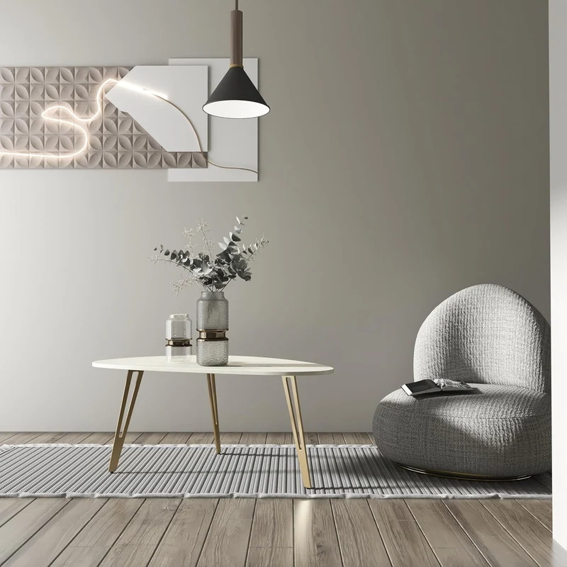 Manora Couchtisch Oval,Wohnzimmertisch Weiss,Beistelltisch Couch,Einfacher Aufbau,Metall, Moderner S