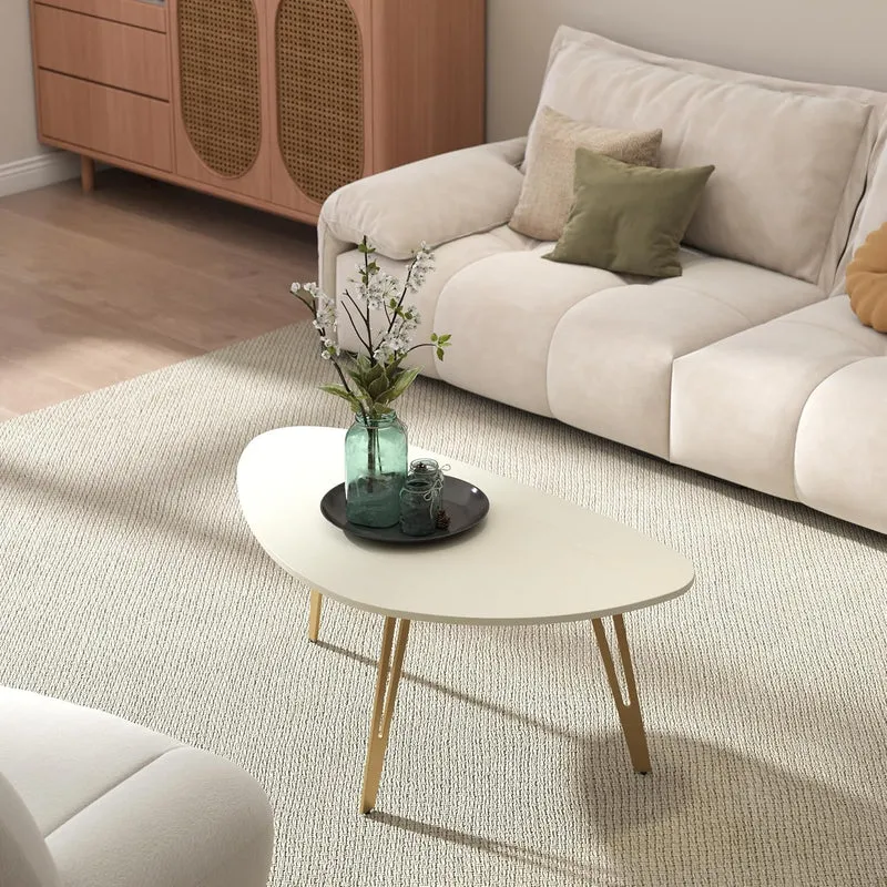 Manora Couchtisch Oval,Wohnzimmertisch Weiss,Beistelltisch Couch,Einfacher Aufbau,Metall, Moderner S