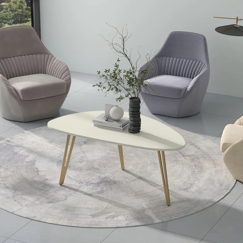 Manora Couchtisch Oval,Wohnzimmertisch Weiss,Beistelltisch Couch,Einfacher Aufbau,Metall, Moderner S