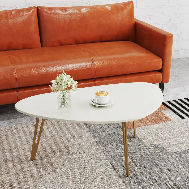 Manora Couchtisch Oval,Wohnzimmertisch Weiss,Beistelltisch Couch,Einfacher Aufbau,Metall, Moderner S
