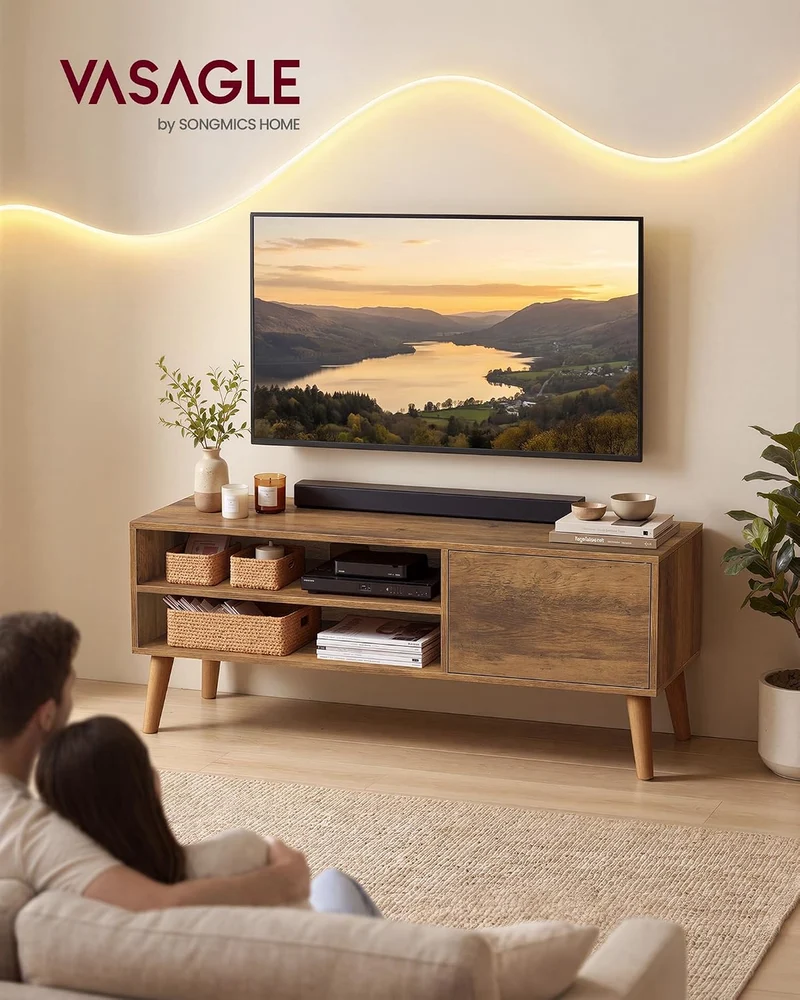 VASAGLE TV-Schrank, Lowboard, Fernsehschrank für Fernseher bis zu 55 Zoll, 120 cm lang, Fernsehtisch