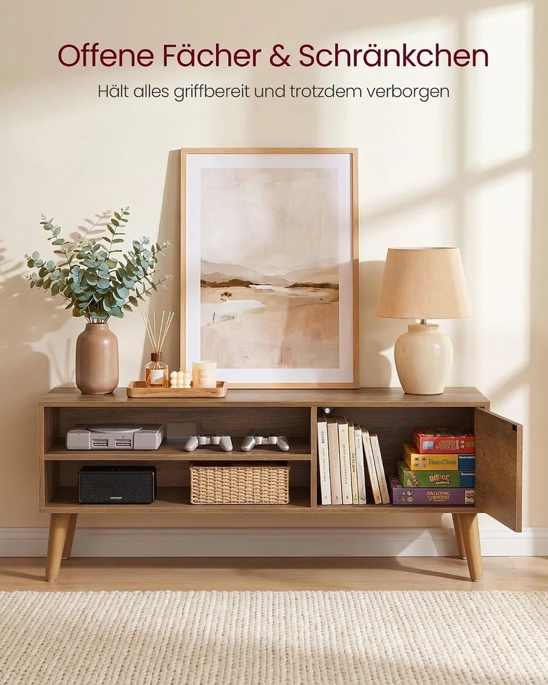 VASAGLE TV-Schrank, Lowboard, Fernsehschrank für Fernseher bis zu 55 Zoll, 120 cm lang, Fernsehtisch