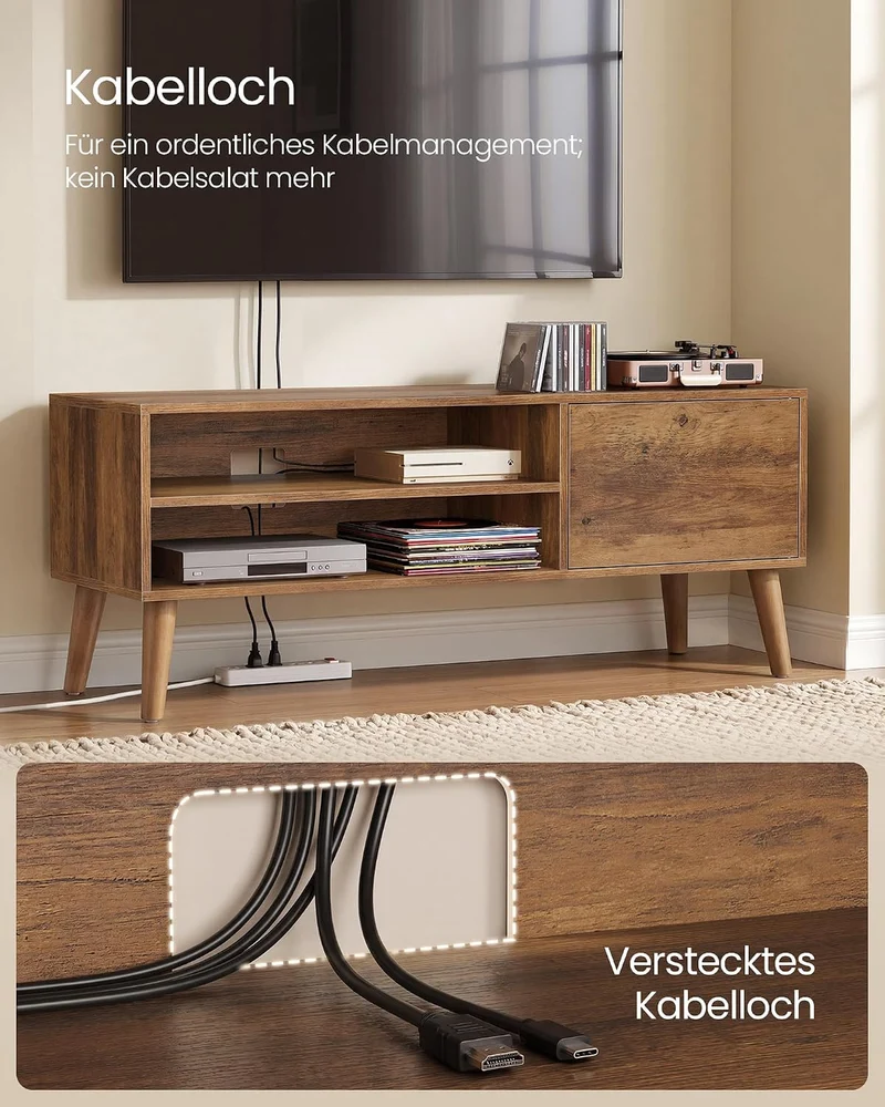 VASAGLE TV-Schrank, Lowboard, Fernsehschrank für Fernseher bis zu 55 Zoll, 120 cm lang, Fernsehtisch