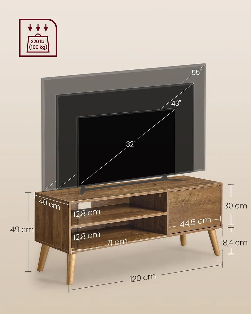 VASAGLE TV-Schrank, Lowboard, Fernsehschrank für Fernseher bis zu 55 Zoll, 120 cm lang, Fernsehtisch