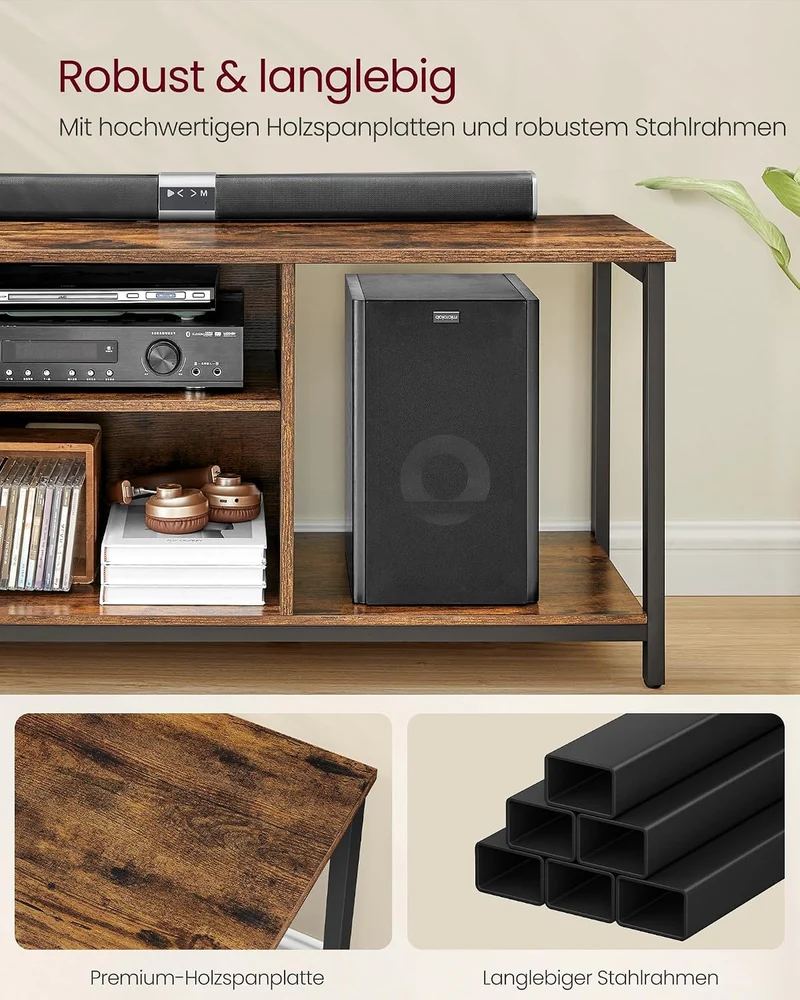 VASAGLE TV-Schrank, für Fernseher bis zu 65 Zoll, mit offenen Fächern 147L cm, 147L cm
