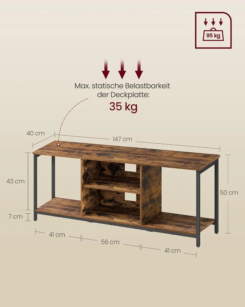 VASAGLE TV-Schrank, für Fernseher bis zu 65 Zoll, mit offenen Fächern 147L cm, 147L cm