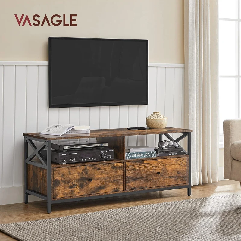VASAGLE TV-Schrank, Lowboard für Fernseher bis zu 65 Zoll Holzschubladen 120 x 40 x 50 cm, Holzschub