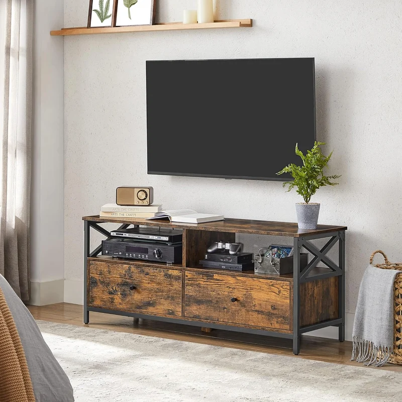 VASAGLE TV-Schrank, Lowboard für Fernseher bis zu 65 Zoll Holzschubladen 120 x 40 x 50 cm, Holzschub