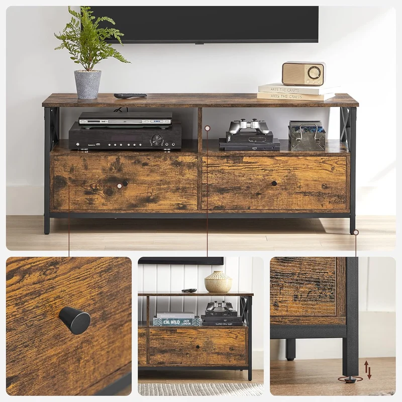 VASAGLE TV-Schrank, Lowboard für Fernseher bis zu 65 Zoll Holzschubladen 120 x 40 x 50 cm, Holzschub