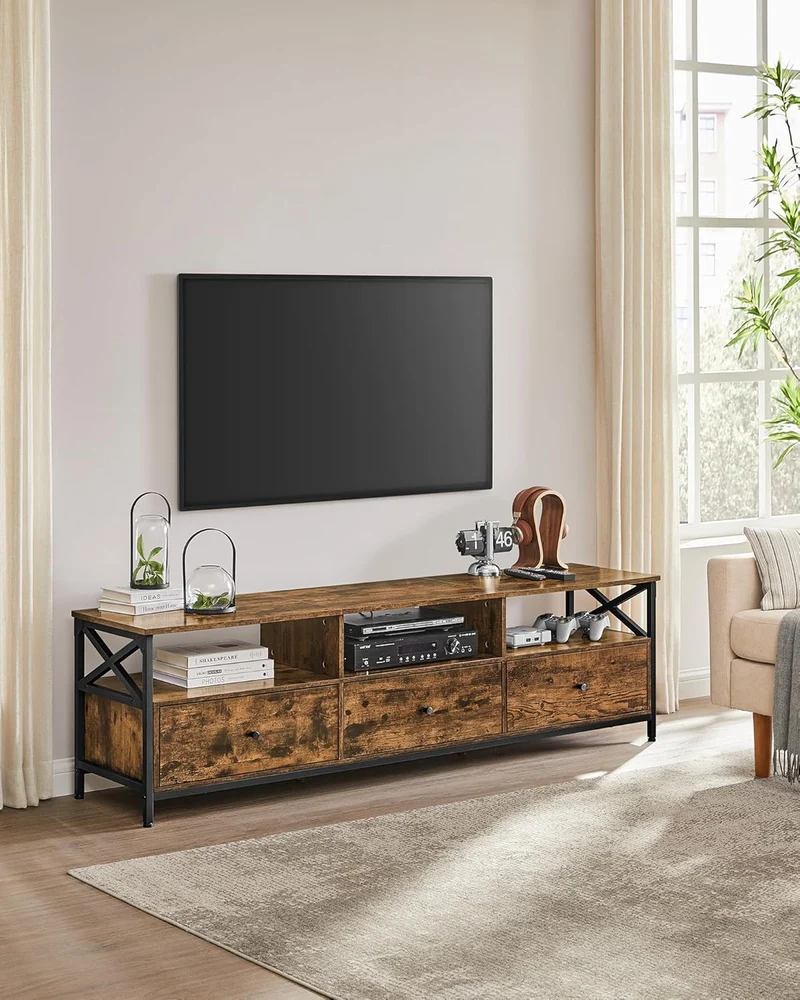 VASAGLE TV-Schrank, Lowboard für Fernseher bis zu 65 Zoll Stoffschubladen 178 x 40 x 50 cm, Stoffsch
