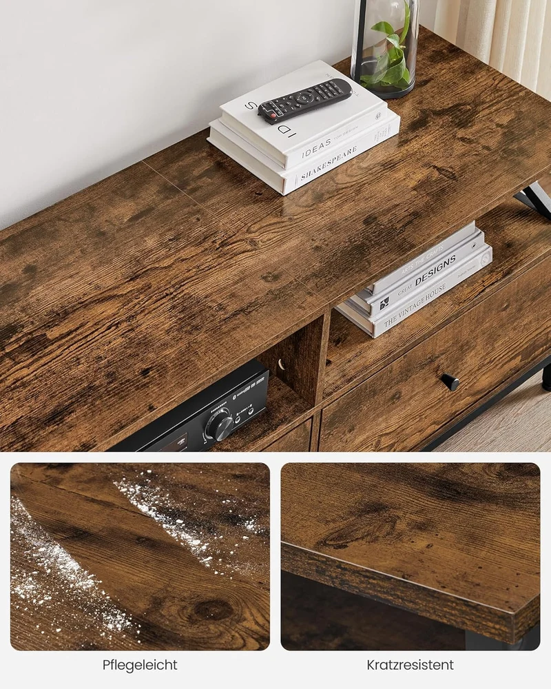 VASAGLE TV-Schrank, Lowboard für Fernseher bis zu 65 Zoll Stoffschubladen 178 x 40 x 50 cm, Stoffsch