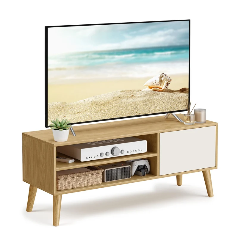 VASAGLE TV-Schrank, Lowboard, für Fernseher bis zu 55 Zoll, 120 cm lang Natureichenfarben + Cremewei