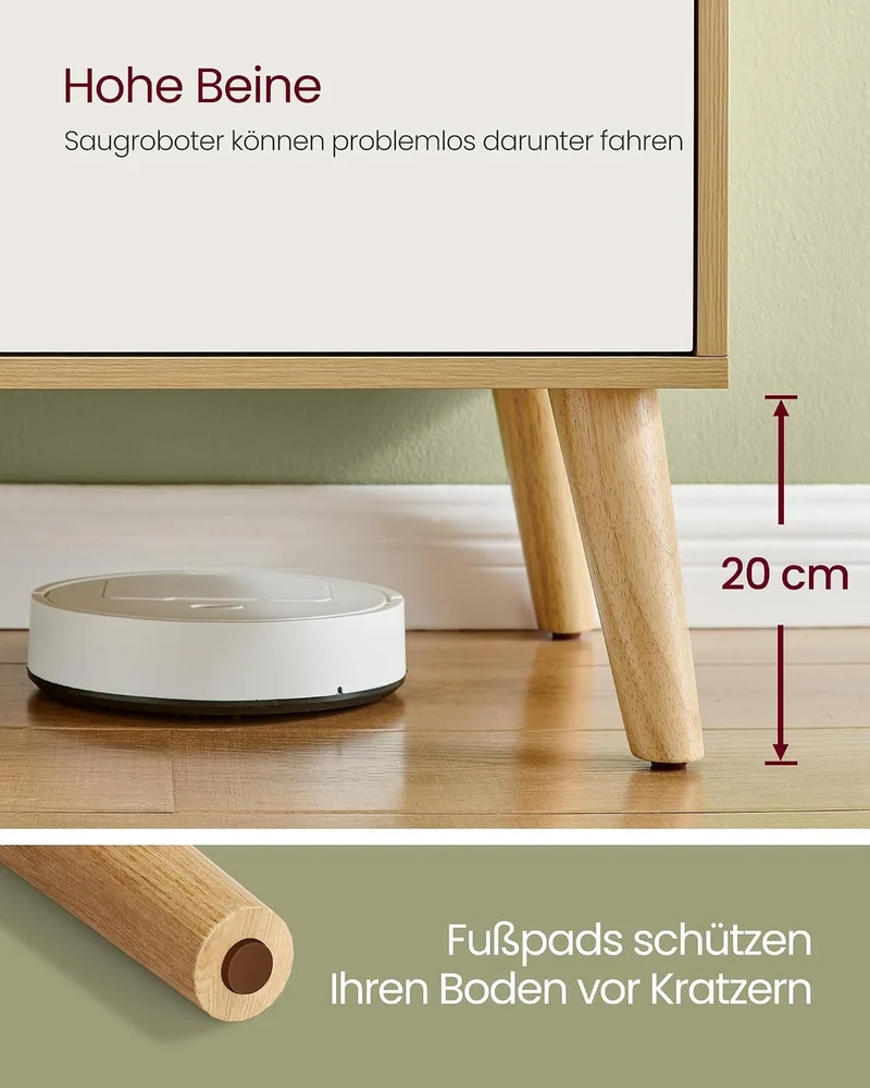 VASAGLE TV-Schrank, Lowboard, für Fernseher bis zu 55 Zoll, 120 cm lang Natureichenfarben + Cremewei