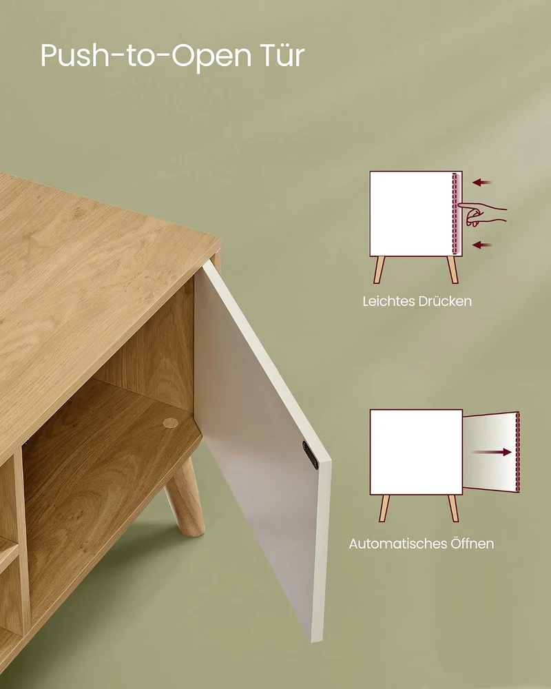 VASAGLE TV-Schrank, Lowboard, für Fernseher bis zu 55 Zoll, 120 cm lang Natureichenfarben + Cremewei
