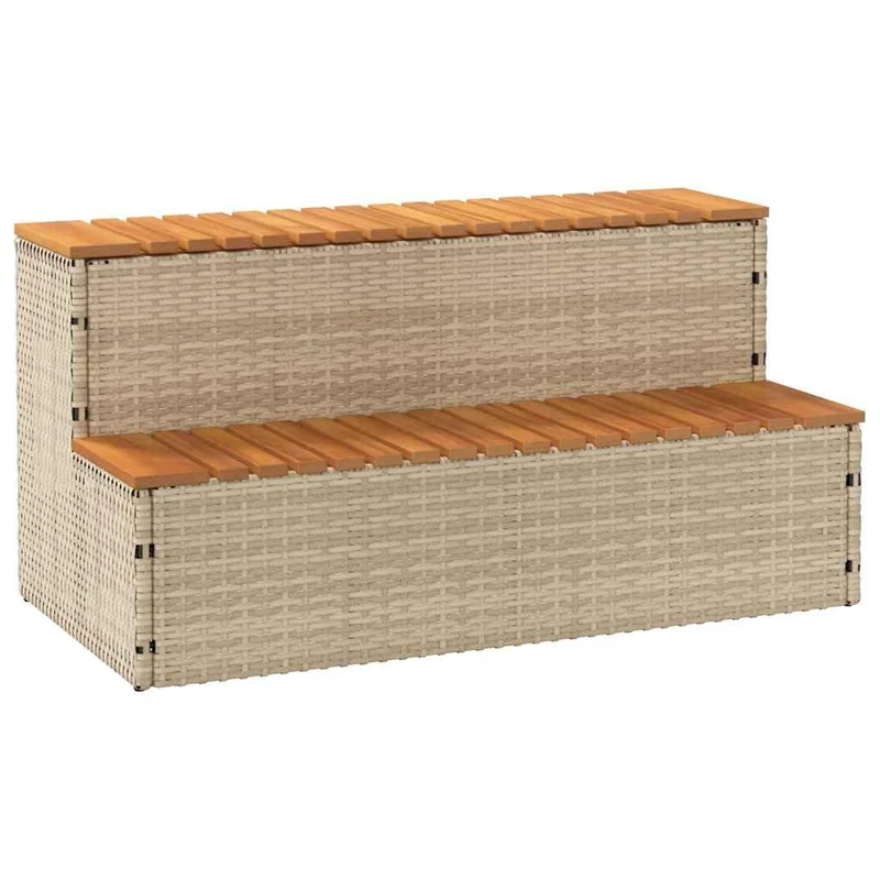 vidaXL Whirlpool-Stufen Beige 100x50x50,5 cm Poly-Rattan Massiv Akazie, Whirlpool-Stufe, 2-Stufen-Le