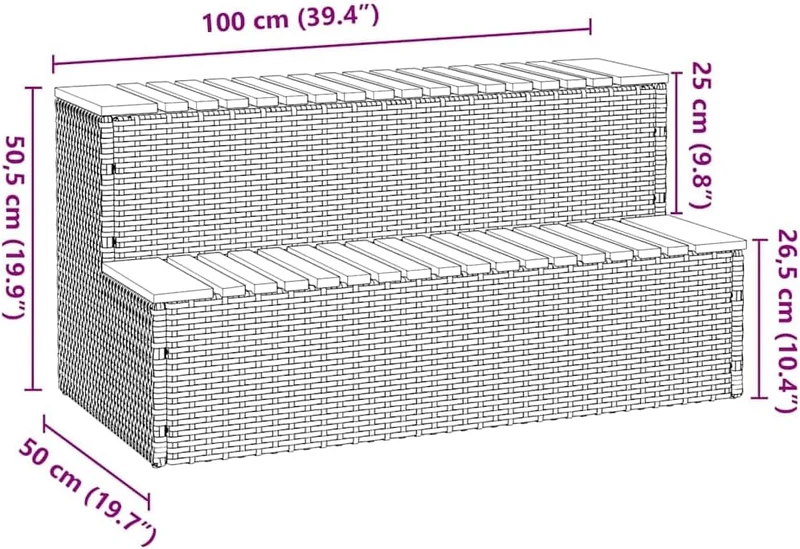 vidaXL Whirlpool-Stufen Beige 100x50x50,5 cm Poly-Rattan Massiv Akazie, Whirlpool-Stufe, 2-Stufen-Le