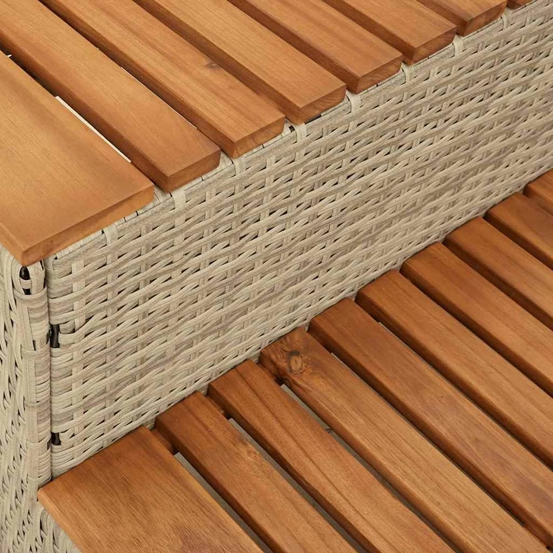 vidaXL Whirlpool-Stufen Beige 100x50x50,5 cm Poly-Rattan Massiv Akazie, Whirlpool-Stufe, 2-Stufen-Le