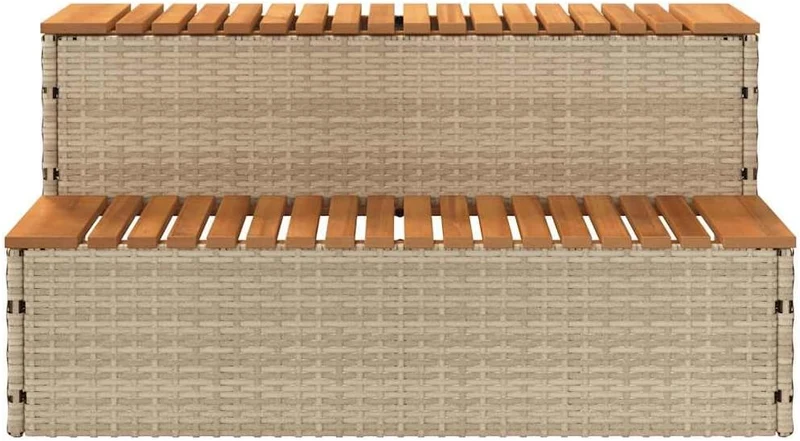 vidaXL Whirlpool-Stufen Beige 100x50x50,5 cm Poly-Rattan Massiv Akazie, Whirlpool-Stufe, 2-Stufen-Le