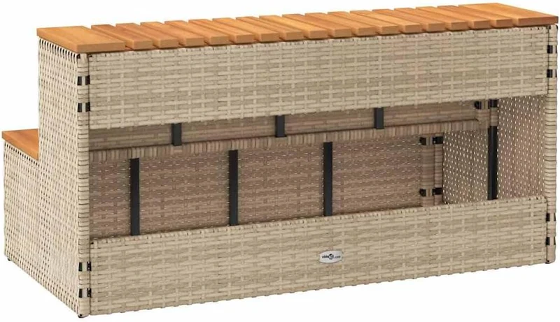 vidaXL Whirlpool-Stufen Beige 100x50x50,5 cm Poly-Rattan Massiv Akazie, Whirlpool-Stufe, 2-Stufen-Le